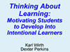 Title Slide from Karl Wirth's presentation, Thinking About Learning: Motivating Students to Develop Into Intentional Learners