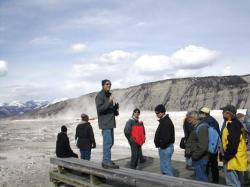 Bruce Fouke leads the biocomplexity workshop group at Mammoth Hot Springs in Yellowstone National Park
