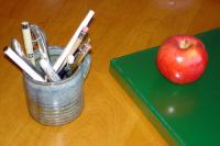 apple on desk