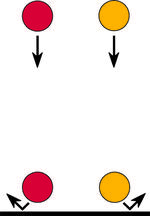 Diagram of two falling marbles