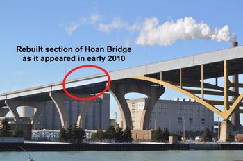 Annotated photo of repaired part of Hoan Bridge