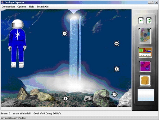 A Waterfall on Planet Oit, with Rocks below. 
