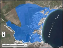 Areas flooded at 1 m sea level rise, Sunny beach resort