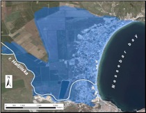 Areas flooded at 5 m sea level rise, Sunny beach resort