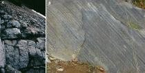 Exposures of gabbro (A) and hornfels (B) west of Greenville Maine (See figure 4 for locations.)