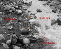 Figure 4. The confluence of the north (clear) and south (cloudy) forks of Swift Creek