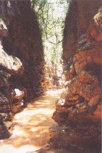 Limestone gorge and river leading to caves.