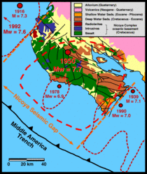 Nicoya Peninsula Geologic Map and Earthquake Rupture Zones