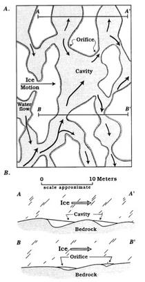 Schematic of subglacial cavity network