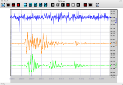 3-Component laptop accelerometer seismogram from QCN (Quake Catcher Network) 