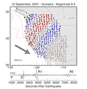 Seismic wave propagation from the 2004 Great Sumatra earthquake across the Transportable Array of EarthScope (courtesy of Charles J. Ammon)