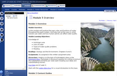 ANGEL course management screen shot