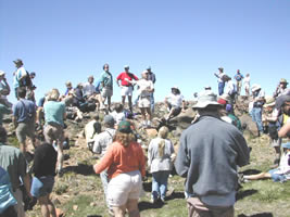 Participants at the petrology workshop gather near the Beartooth Highway