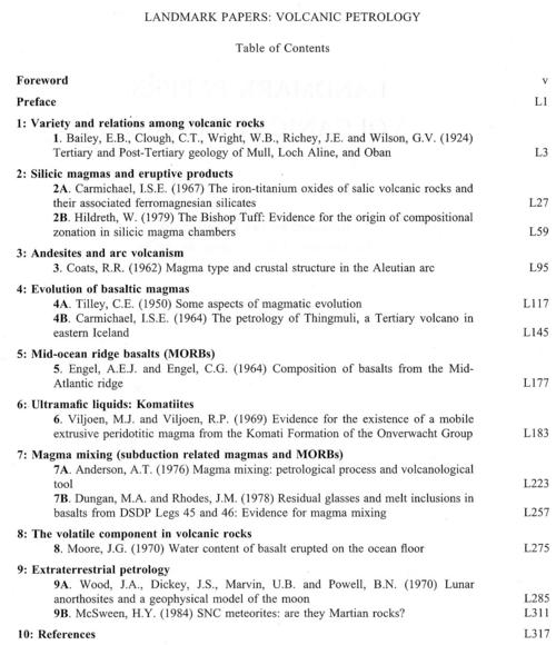 Table of Contennts Landmark Papers in Volcanic Petrology