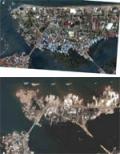 Satellite photos of Banda Aceh Sumatra Indonesia before and after the 122604 tsunami