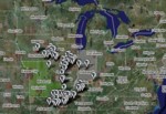 A thumb of a storm report map, showing US tornados