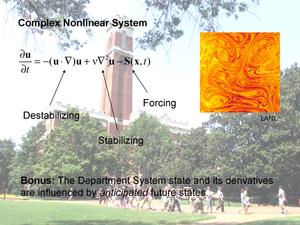 This slide draws a connection between departmental activity and a chaotic system.