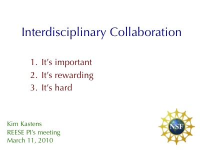 Title slide from Kim\'s interdisciplinarity talk 