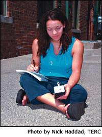 Student taking data with photometer