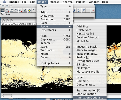 ImageJ menu to set animation frequency