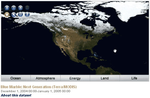 Blue Marble image on NEO site zoomed in to North America