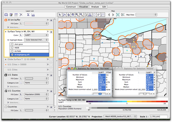 map and statistics window
