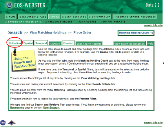 Choose the first tab on the data navigation, labeled collection