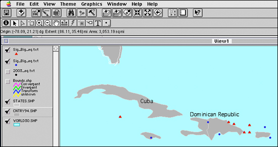 Zoom in on Cuba region of big earthquakes