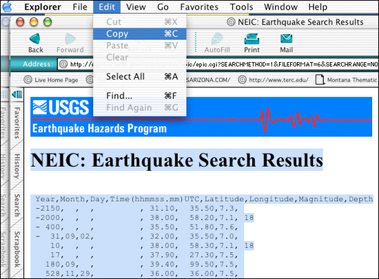 Edit copy the information displayed from the search