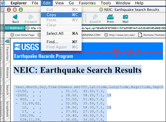 Edit copy the information displayed from the search