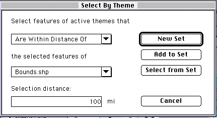 Select_By_Theme dialog box for spatial query