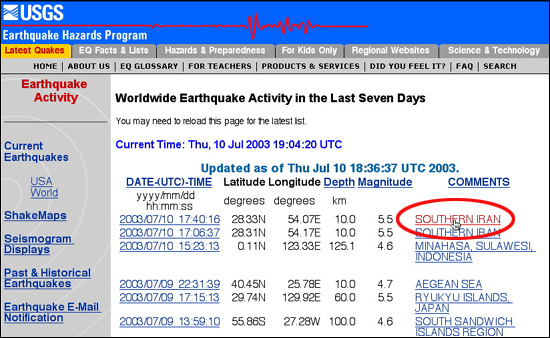 recent earthquakes. to view recent Earthquakes