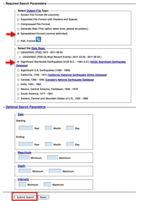 search parameters