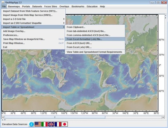 Opening an Excel spreadsheet file in GeoMapApp