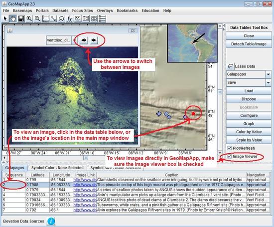 Viewing images from the Galapagos vents in GeoMapApp