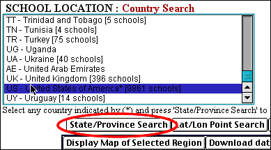 Window on the GLOBE Web site where the country of interest is selected