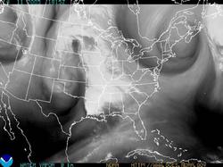 Water vapor GOES image of the 48 contiguous states.