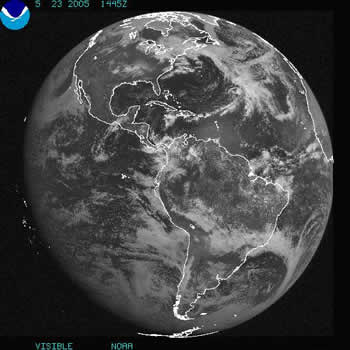 An image of the western hemisphere as seen from a geostationary stellite.