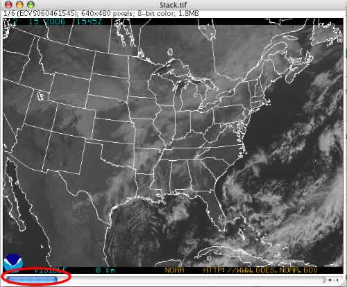 This image shows the GOES images in the Image J animation player.