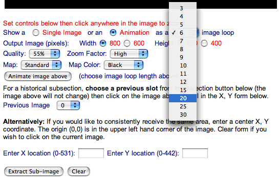This image shows the controls for a animating a series of GOES images.