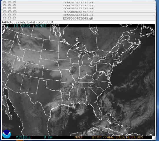 This image shows set of GOES images open in image j.