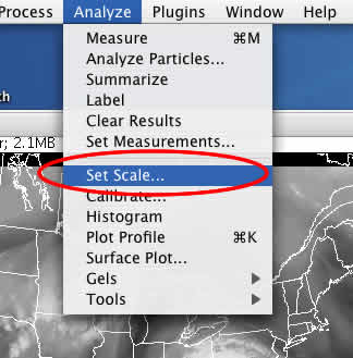 This image shows the Set Scale option under the Analyze menu.