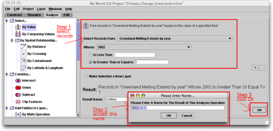 dialogue box for GM selections