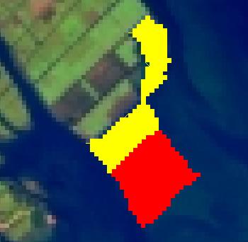 Land formed between 1988 and 1992 marked in yellow