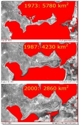 1973 5270 sq km 1987 4230 sq km 2000 2860 sq km