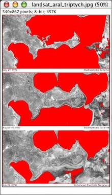 Water pixels highlighted in red