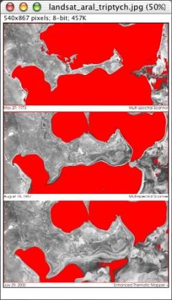 Water pixels highlighted in red