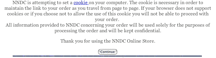 This image shows the window that informs you of the need to set cookies on your computer in order to proceed.