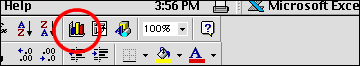 A portion of the Excel spreadsheet, with the Chart Wizard icon circled.