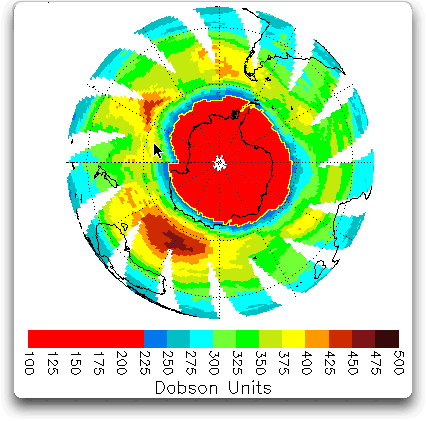 Yellow outline around red ozone hole